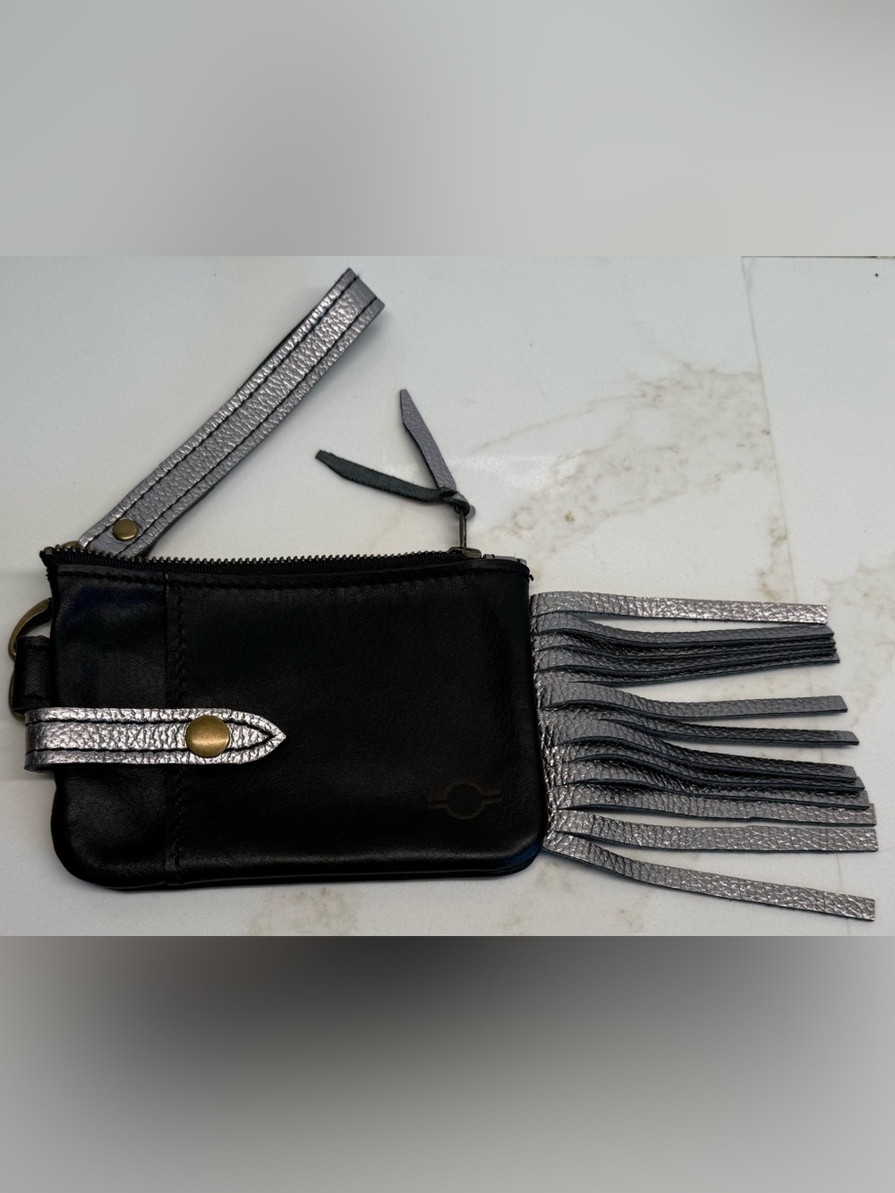 RSD Rebekah Scott Black Leather Concert Wristlet Silver Fringe